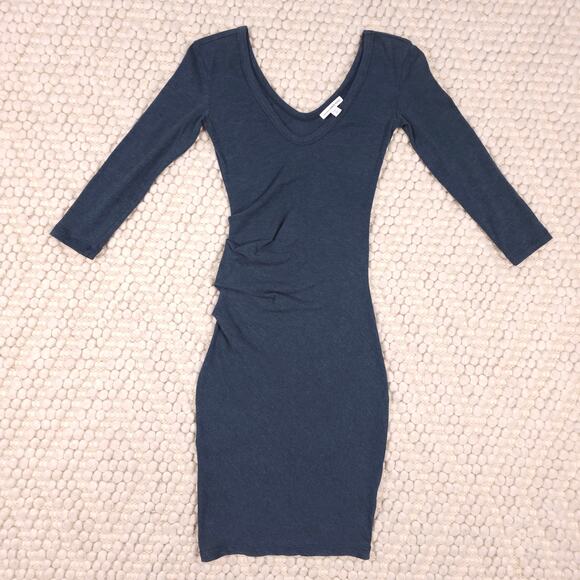 James Perse Deep V Bodycon Dress Deep Teal Green Sz 0 - Picture 5 of 8